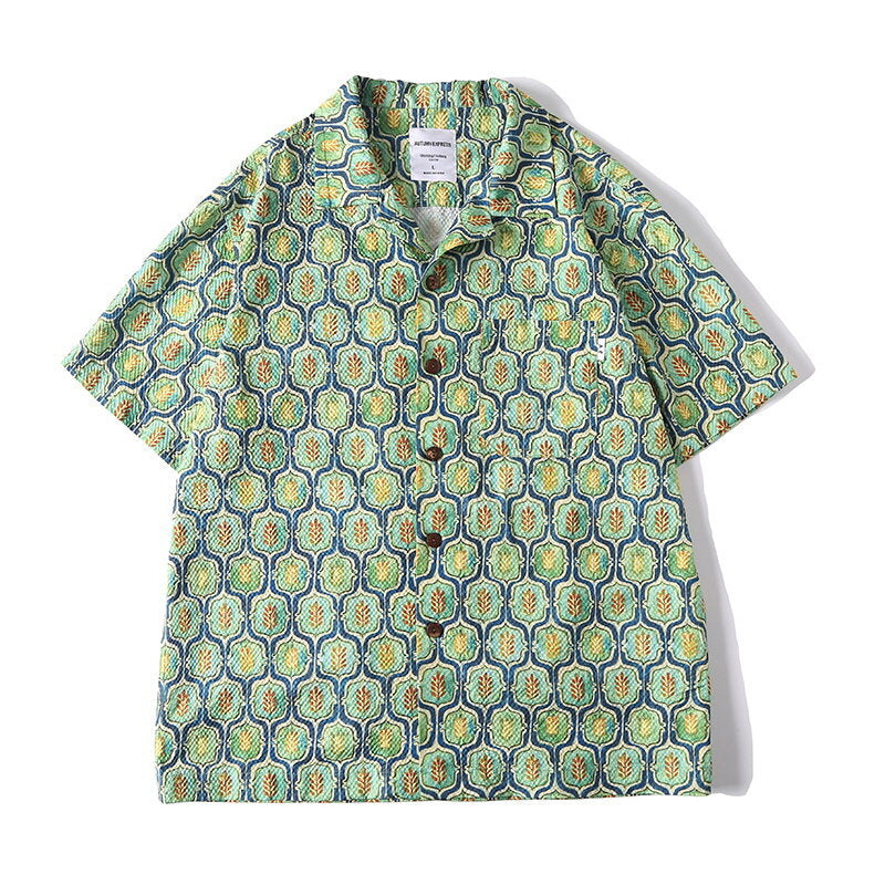 Bubble gauze printed Hawaiian Cuban collar short sleeved shirt for men eprolo