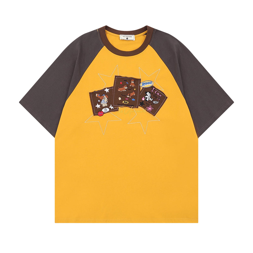 Fun Dog Applique Design Short Sleeve T-Shirt Men  Loose Fit Unisex Top eprolo