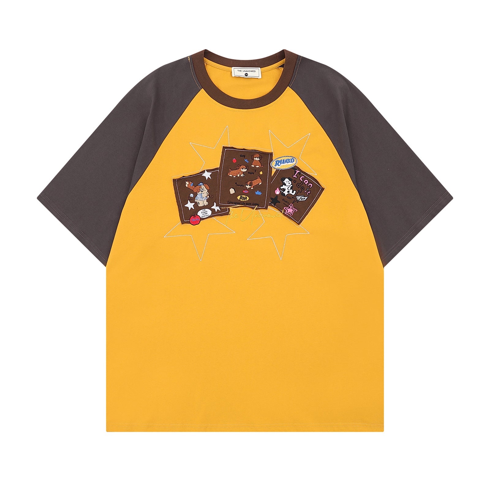 Fun Dog Applique Design Short Sleeve T-Shirt Men  Loose Fit Unisex Top eprolo