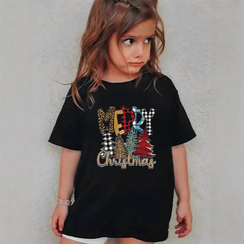 Combed Cotton New Christmas Children's Short Sleeve Girls' T-Shirt Kids Clothing Boys' Short Sleeve eprolo
