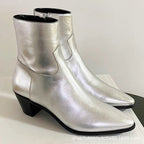 Brand new vintage ancient style men sliver boots point toe  zip up casual shinny leather booties party shoes male eprolo
