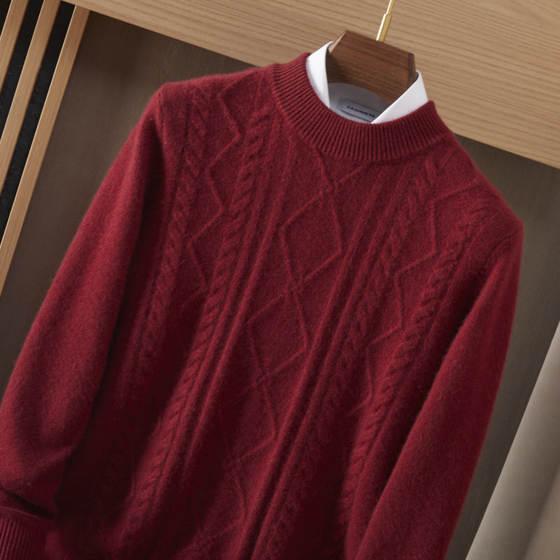 Men's Semi-high Diamond Bottoming Shirt Middle-aged Business Leisure Twisted Warm Sweater LittleYogaSocks