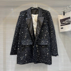 Trendy Fashion Women's Sequins Tweed Cotton Blazer Winter New Turn-down Collar Long Sleeve Button Coat Female eprolo