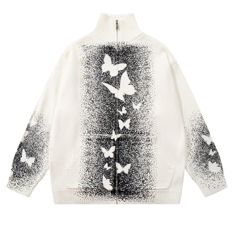 Butterfly Print Knit Sweater Coat for Men and Women, Loose Fit, Casual Chic Design eprolo