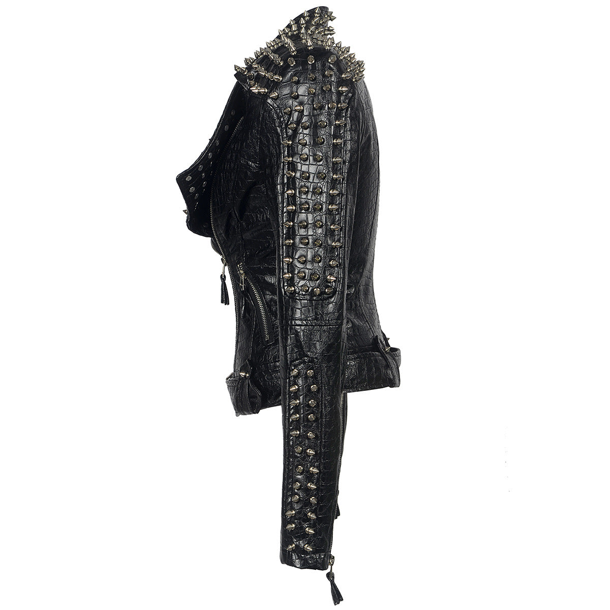 European And American Plus Size Rivet Short Stitching Motorcycle Leather Coat LittleYogaSocks