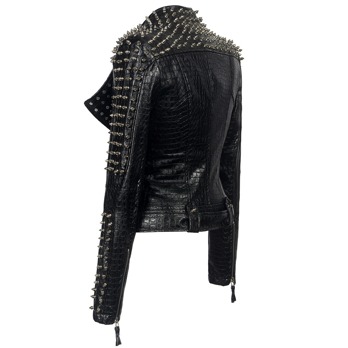 European And American Plus Size Rivet Short Stitching Motorcycle Leather Coat LittleYogaSocks