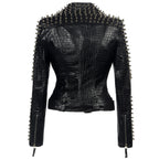 European And American Plus Size Rivet Short Stitching Motorcycle Leather Coat LittleYogaSocks