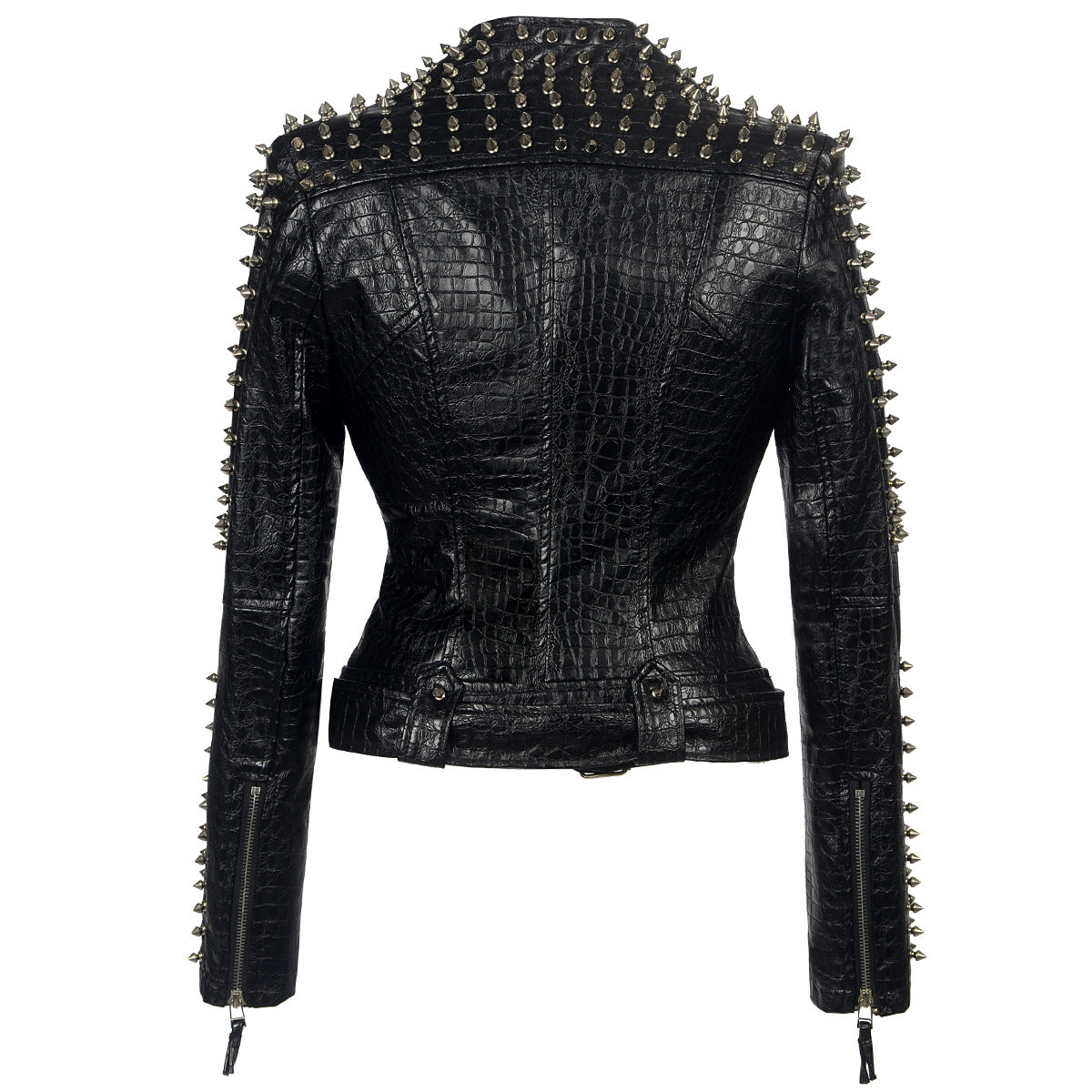 European And American Plus Size Rivet Short Stitching Motorcycle Leather Coat LittleYogaSocks