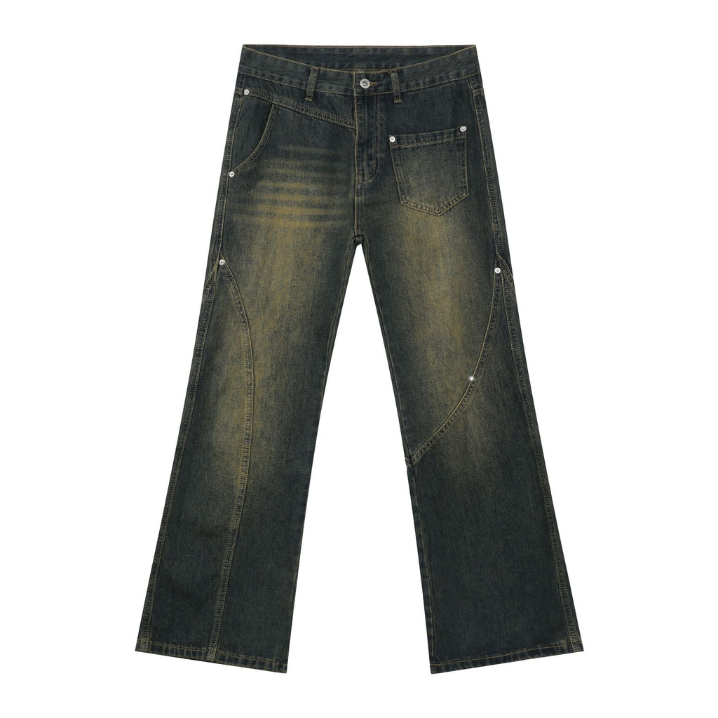 Nirben Denim | American Retro Vibe Water Washed Faded Slim Flared Jeans for Men, Slim Fit and Loose Style Trendy eprolo