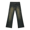 Nirben Denim | American Retro Vibe Water Washed Faded Slim Flared Jeans for Men, Slim Fit and Loose Style Trendy eprolo
