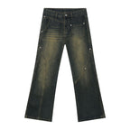 Nirben Denim | American Retro Vibe Water Washed Faded Slim Flared Jeans for Men, Slim Fit and Loose Style Trendy eprolo