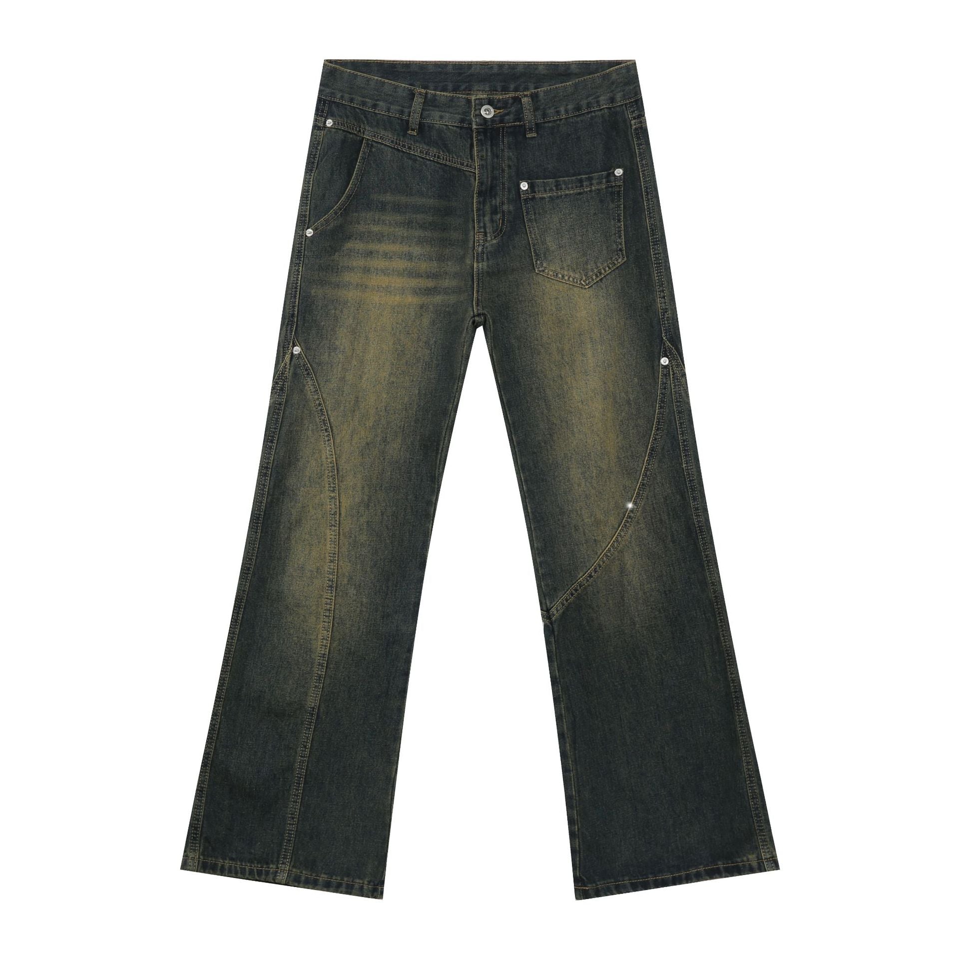 Nirben Denim | American Retro Vibe Water Washed Faded Slim Flared Jeans for Men, Slim Fit and Loose Style Trendy eprolo