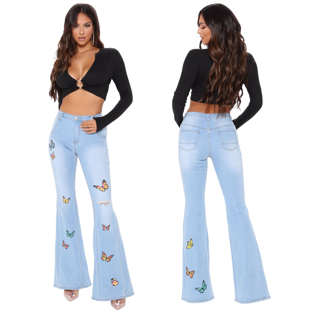 Tailored butterfly wide leg perforated high stretch flared pants eprolo