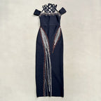 Elegant backless halter maxi dress with a fitted bodycon silhouette and beaded embellishments eprolo