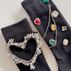 Summer and Spring European Luxury Love Diamond Black Chain Middle Tube Stacked Socks eprolo