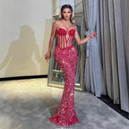 Sexy Sequined Sleeveless Halter Heavy Work Fitted Slimming Red Carpet Party Performance Gathering Dress eprolo