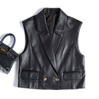French Fashion Genuine Leather Vest For Women Female Loose Sleeveless Jacket Soft Chic Gilet Short Suit eprolo