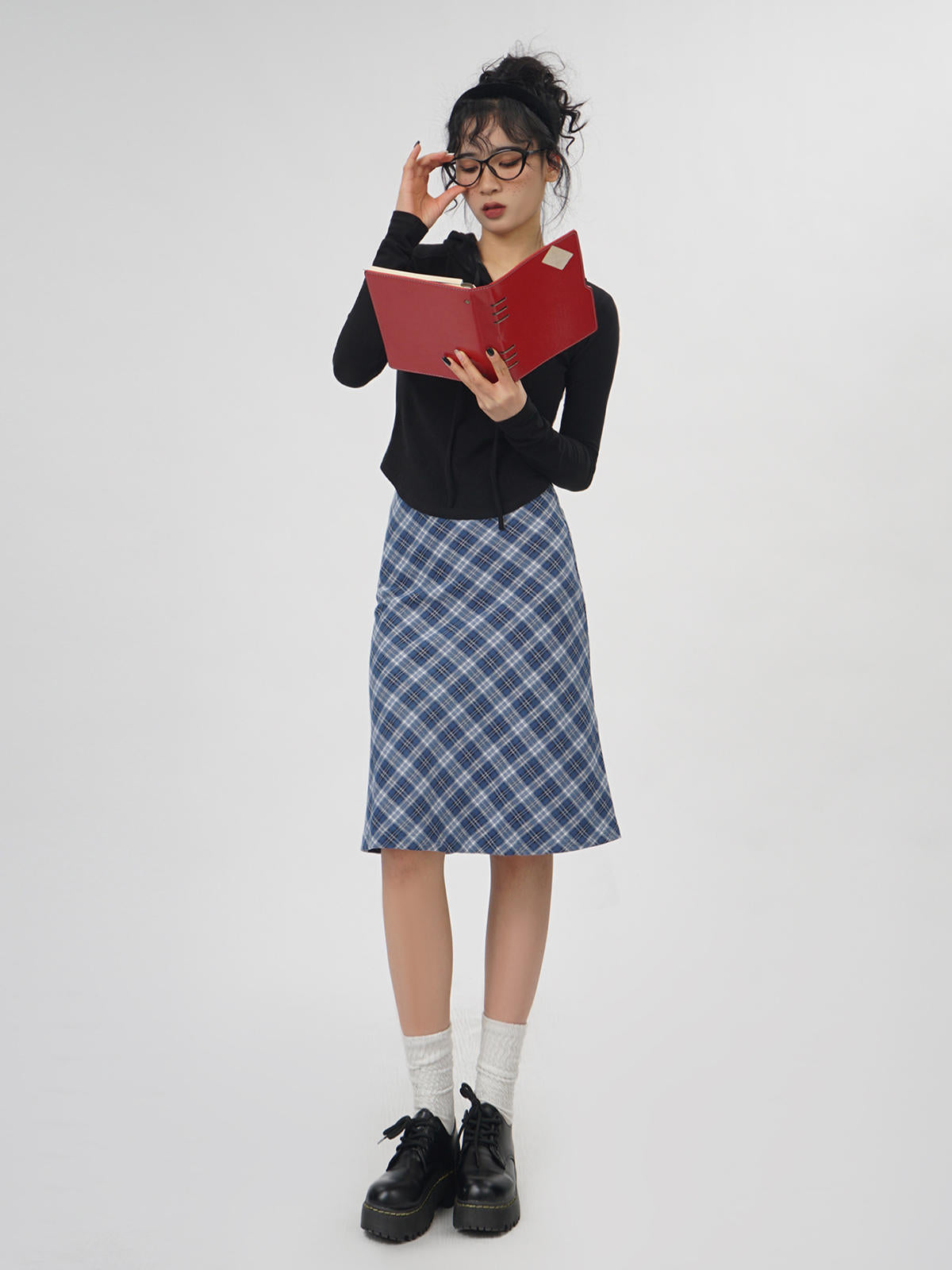 Plaid A- Line Skirt Women's High Waist Midi Skirt LittleYogaSocks