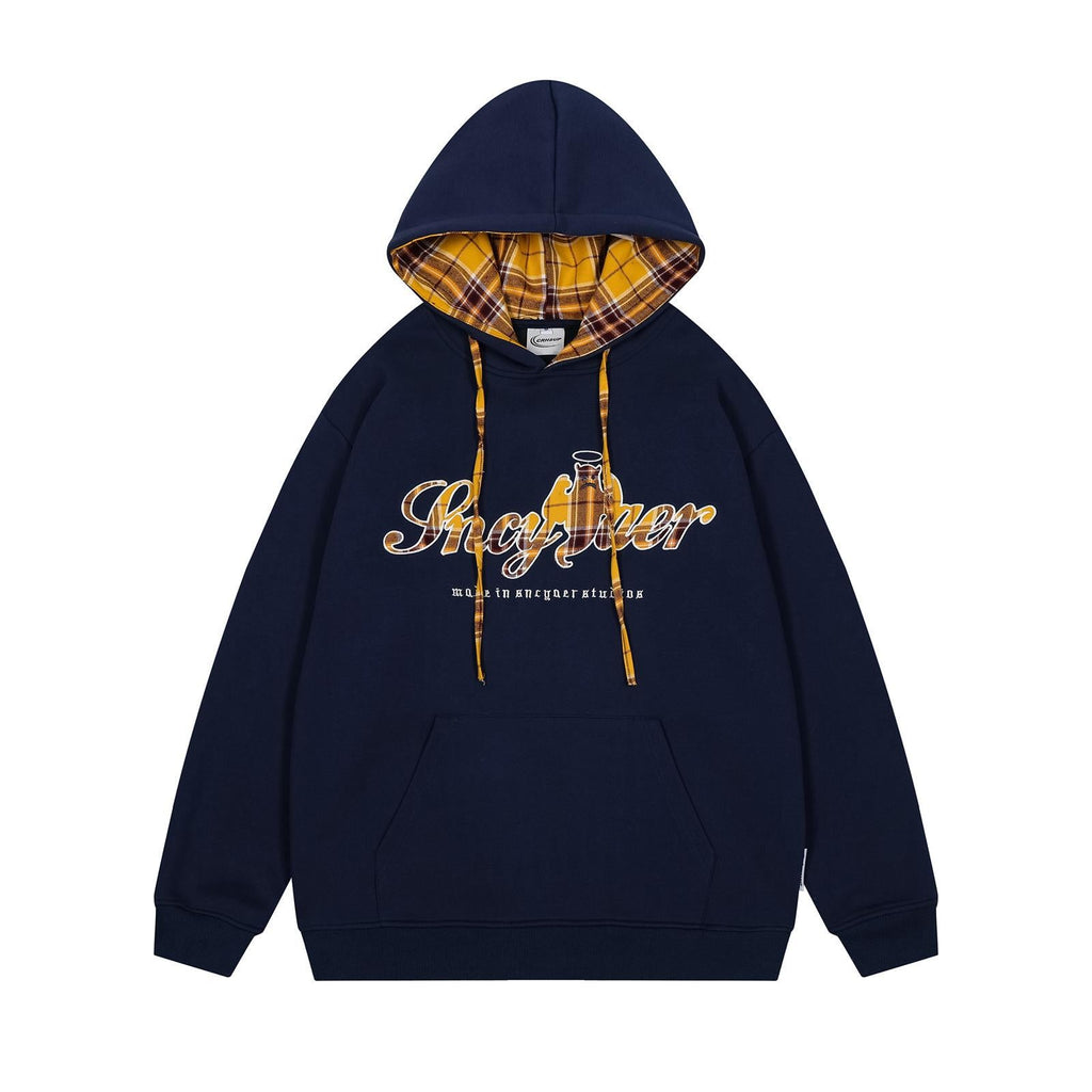 Checkered embroidery hooded sweatshirt for men and women eprolo