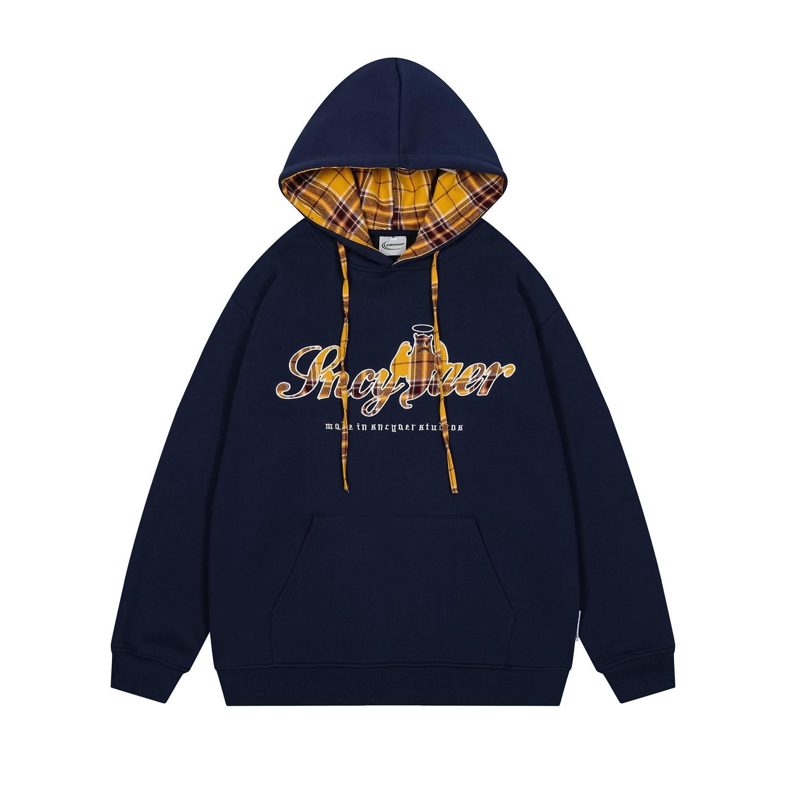 Checkered embroidery hooded sweatshirt for men and women eprolo