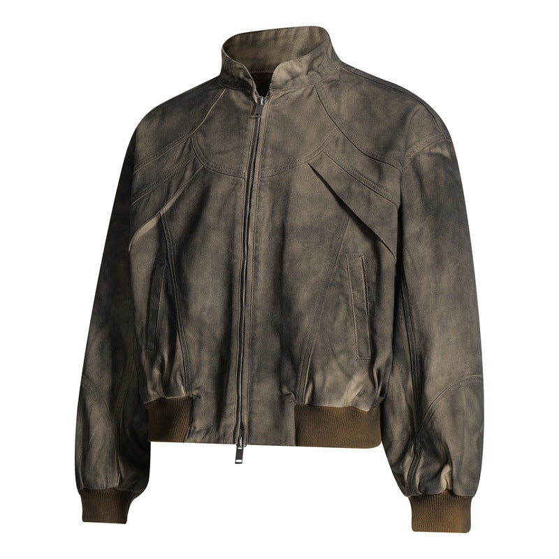 Style Streetwear Retro Tie-Dye Jacket for Men, Stand-Up Collar Pilot Jacket, High-End Edgy Short Coat eprolo
