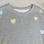 Small niche autumn and winter new grey round neck hollow out heart embroidered long sleeved hoodie for women eprolo