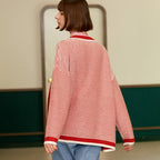 Double Woven Thickened Wool Blend Red White Color Matching Small Fragrance Knitting Cardigan Coat Women eprolo