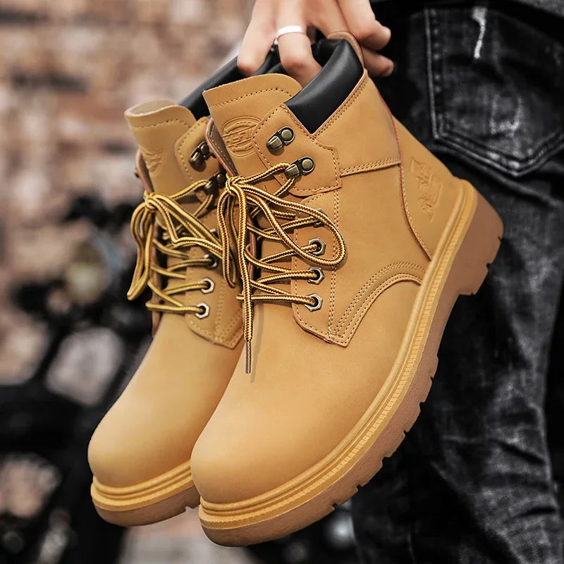 Work Security Black Boots Safety Shoe Classic Biker Ankle Footwear Fashion Non-slip Classic High Top Round Toe Wild Men's Shoes eprolo