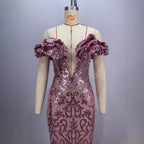 European and American style pink sexy and charming mesh evening dress eprolo