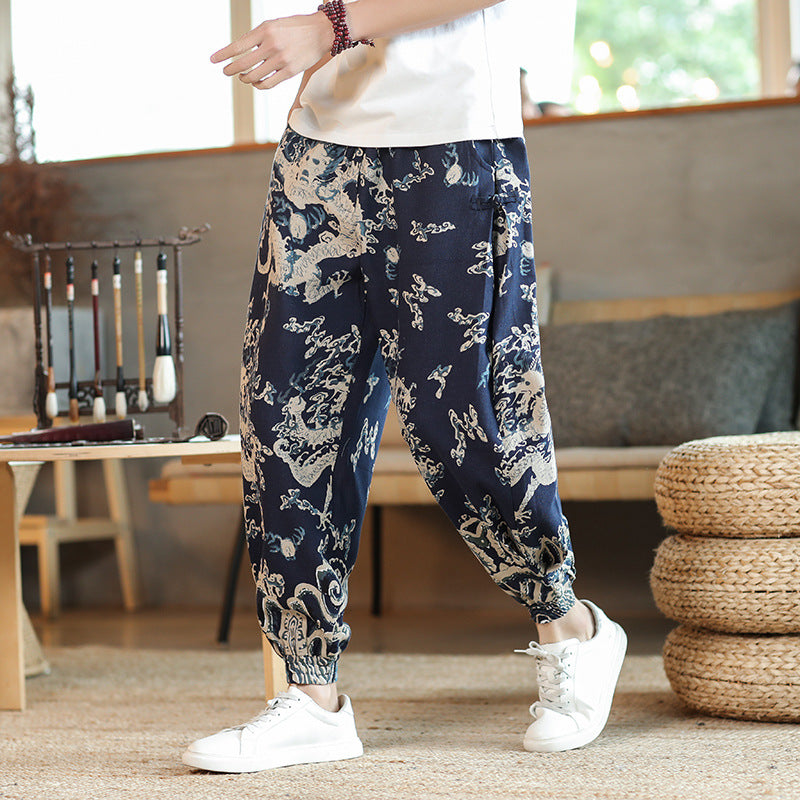 Style Summer Casual Trousers for Men Trendy Long Pants Loose Fit Wide Leg Cuffed Pants eprolo