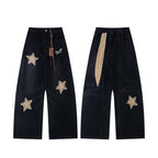 Retro Spliced Star Applique Embroidery Design Loose Casual Trendy Straight Jeans for Men and Women eprolo
