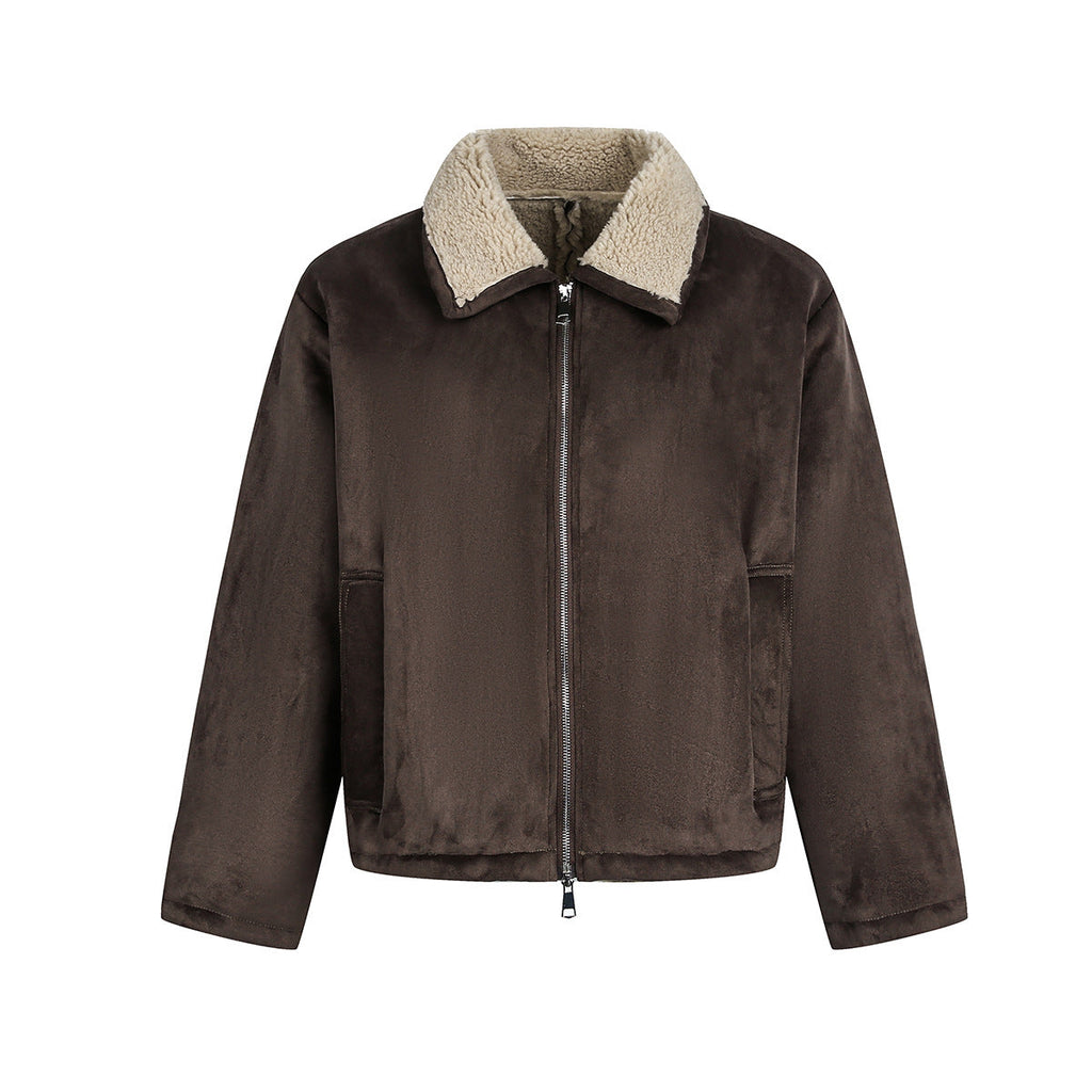Brown lambhair coat for men eprolo