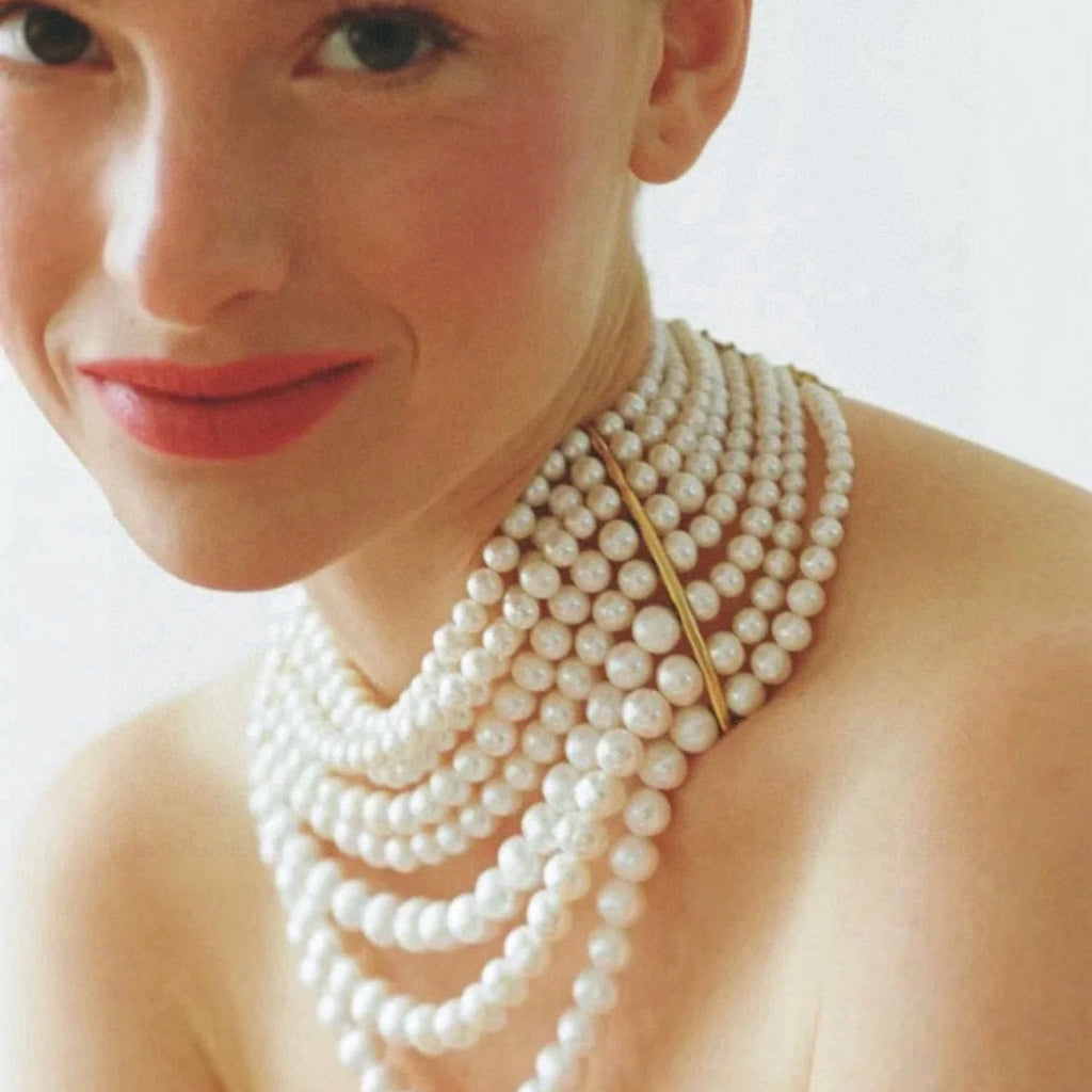 Vintage handmade multi-layer glass pearl choker exaggerated necklace eprolo