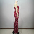 Sexy Sequined Sleeveless Halter Heavy Work Fitted Slimming Red Carpet Party Performance Gathering Dress eprolo