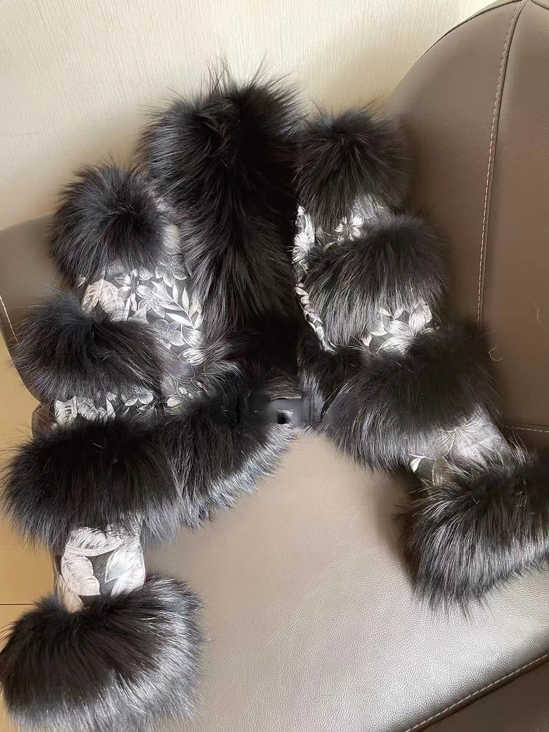 Elegant Bright Patent Leather Pattern Sheepskin Fashion Short Fox Fur Coat LittleYogaSocks