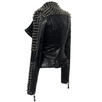 European And American Plus Size Rivet Short Stitching Motorcycle Leather Coat LittleYogaSocks