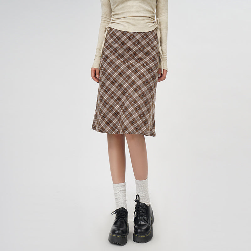 Plaid A- Line Skirt Women's High Waist Midi Skirt LittleYogaSocks