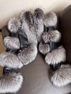 Elegant Bright Patent Leather Pattern Sheepskin Fashion Short Fox Fur Coat LittleYogaSocks