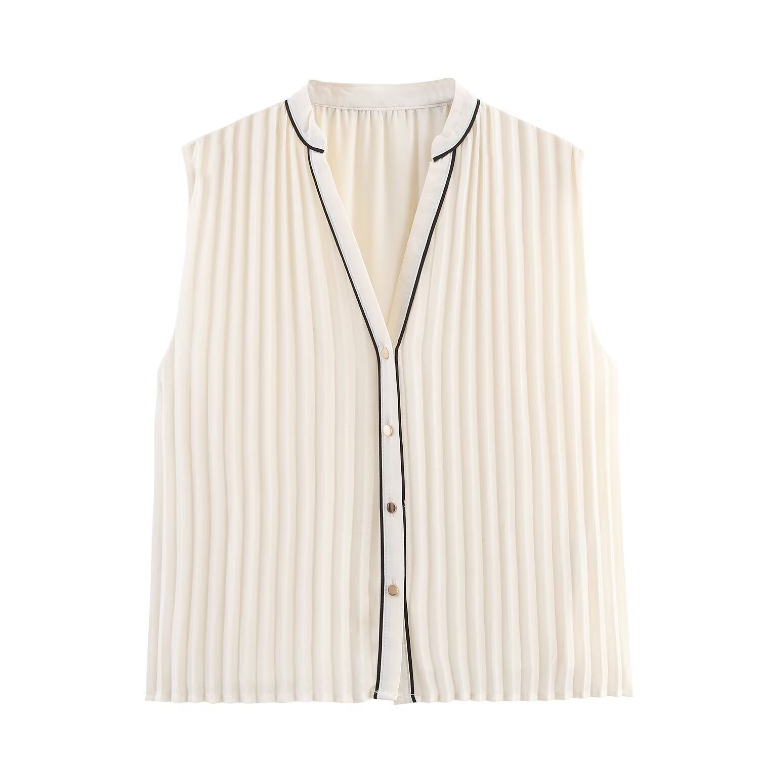 Color blocking trimmed pleated shirt+skirt set eprolo
