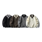 Color Block Long Sleeve V-neck Flip Collar Loose Fit Knit Sweater for Men eprolo