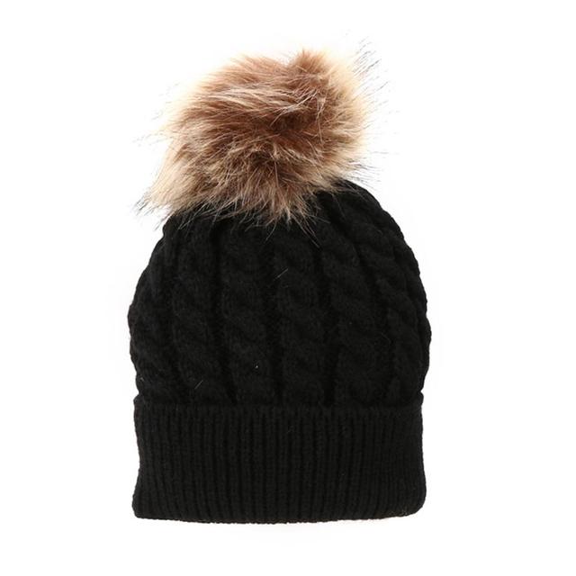 Parent-child Caps Cute Infant Baby Pompon Winter Hat Double Fur Ball Hat Mother Kids Warm Knitted Hat Newborn Beanie Cap eprolo