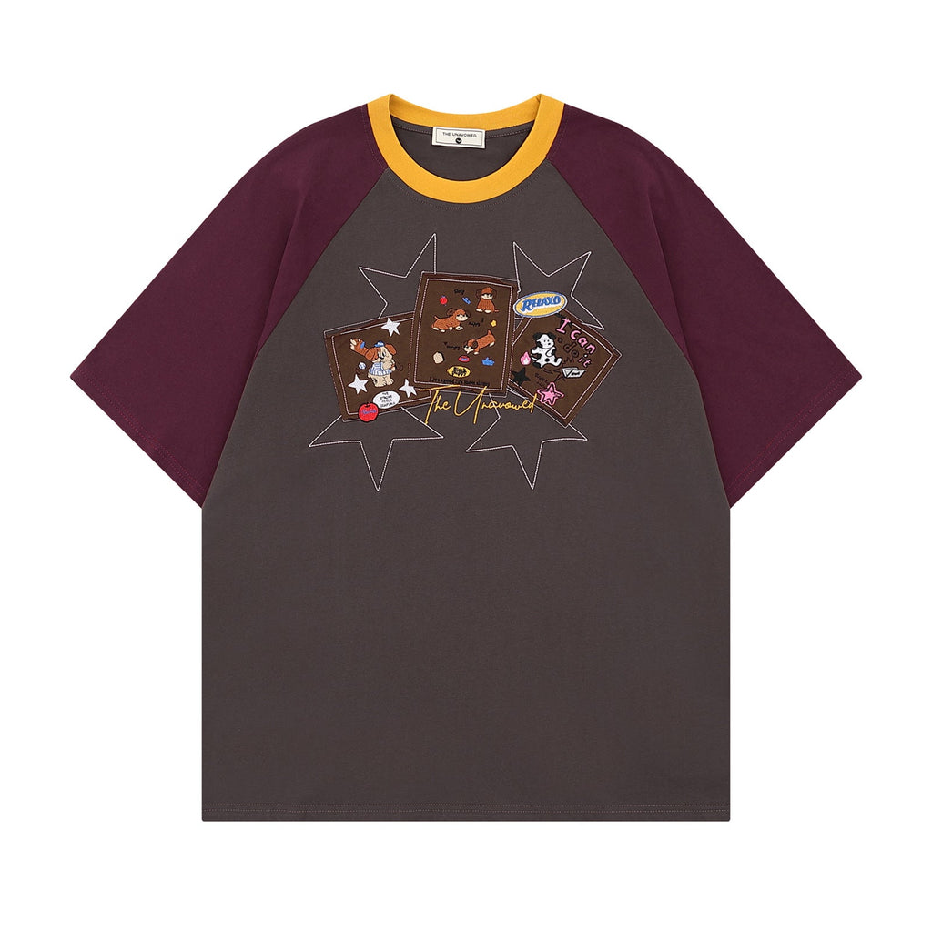 Fun Dog Applique Design Short Sleeve T-Shirt Men  Loose Fit Unisex Top eprolo
