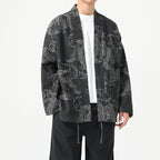 Style Loose Fit Denim Jacket with Dragon Robe Print for Men eprolo