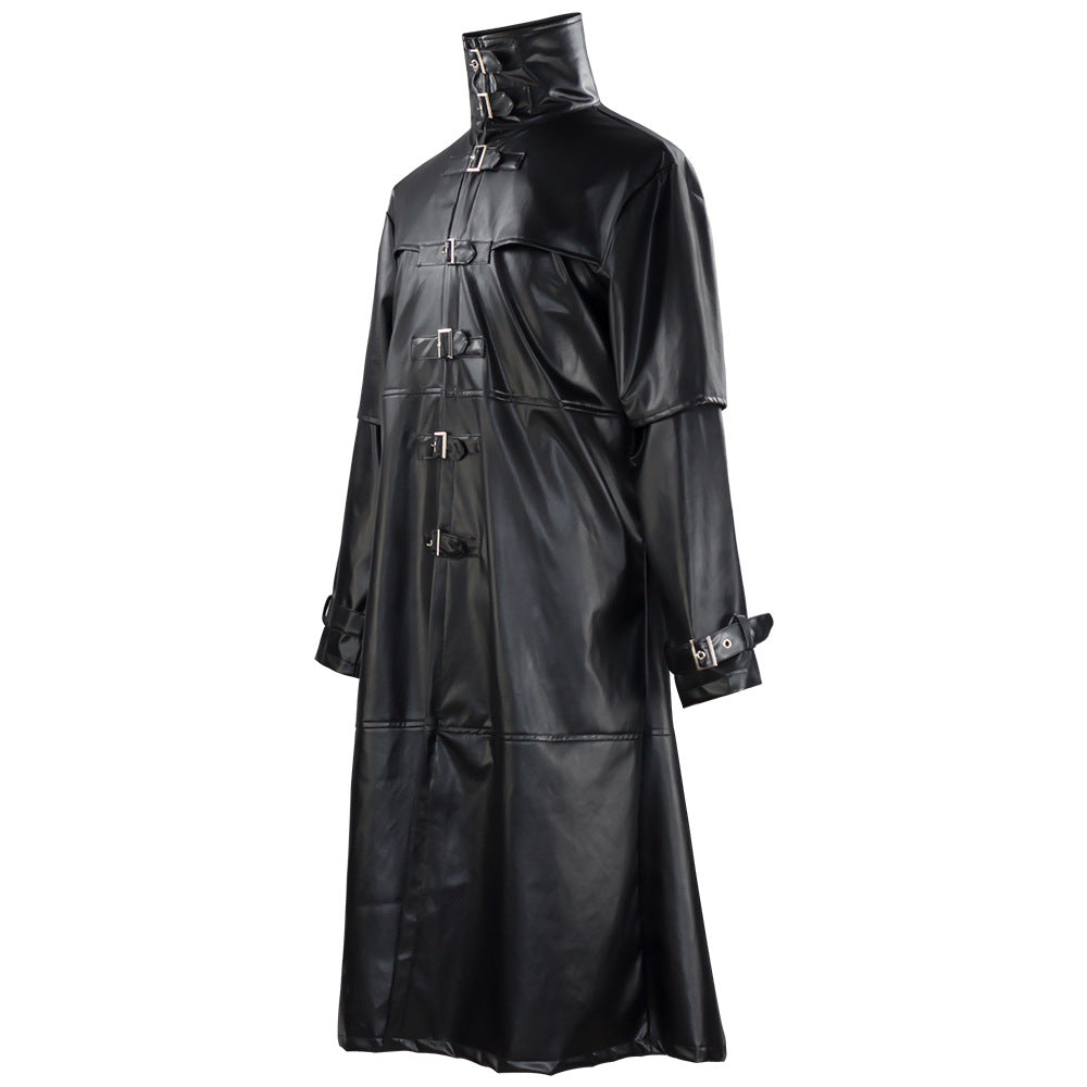 Plague Doctor Cosplay Costume Medieval Retro Fitted Button-Down Long PU Leather Jacket for Men Halloween eprolo