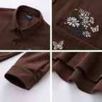 Embroidery Corduroy Long Sleeve Shirt Men Autumn eprolo