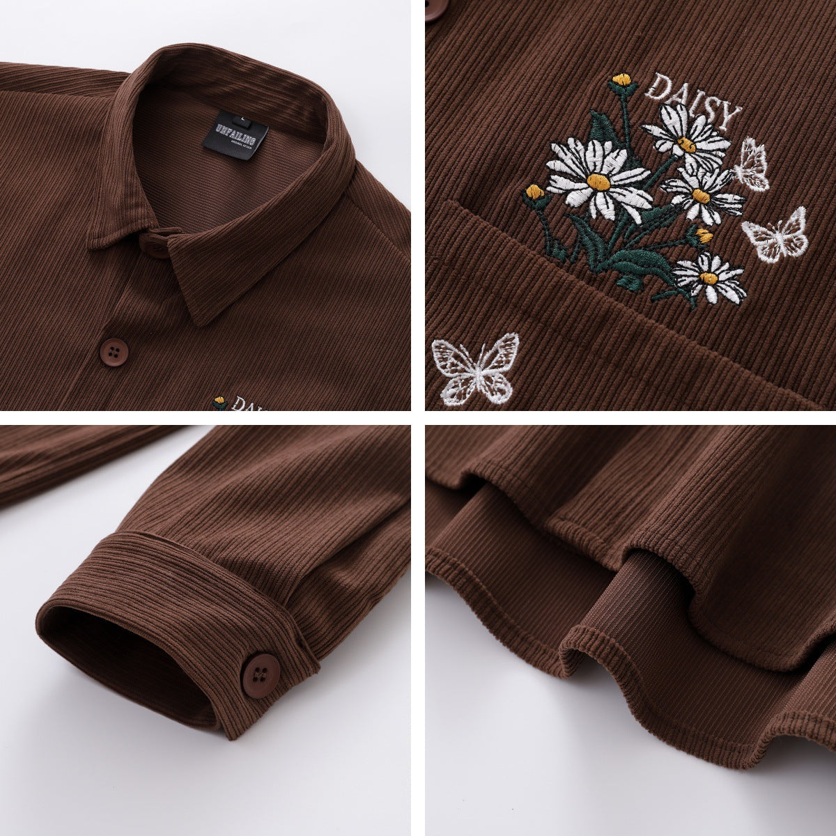 Embroidery Corduroy Long Sleeve Shirt Men Autumn eprolo