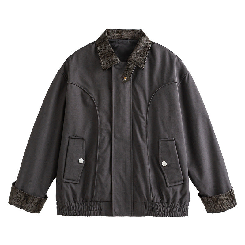 Jacket with Snake Skin Pattern and Notched Collar for Men Clean Fit Casual Outerwear eprolo