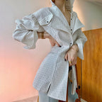 Spring New Casual Slim Type With Suit Collar Side Opening Long-Sleeved Fashion Striped Women's Shirt eprolo
