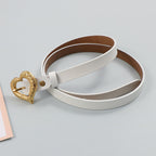 Gold Peach Heart Shape Buckle Top Layer Cowhide Leather Belt LittleYogaSocks