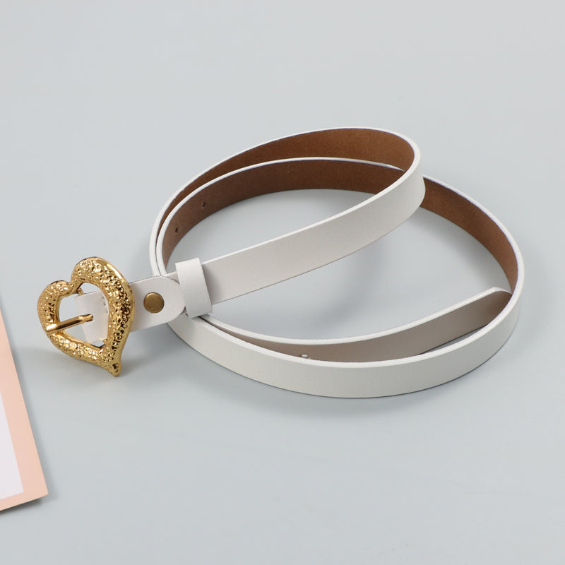 Gold Peach Heart Shape Buckle Top Layer Cowhide Leather Belt LittleYogaSocks